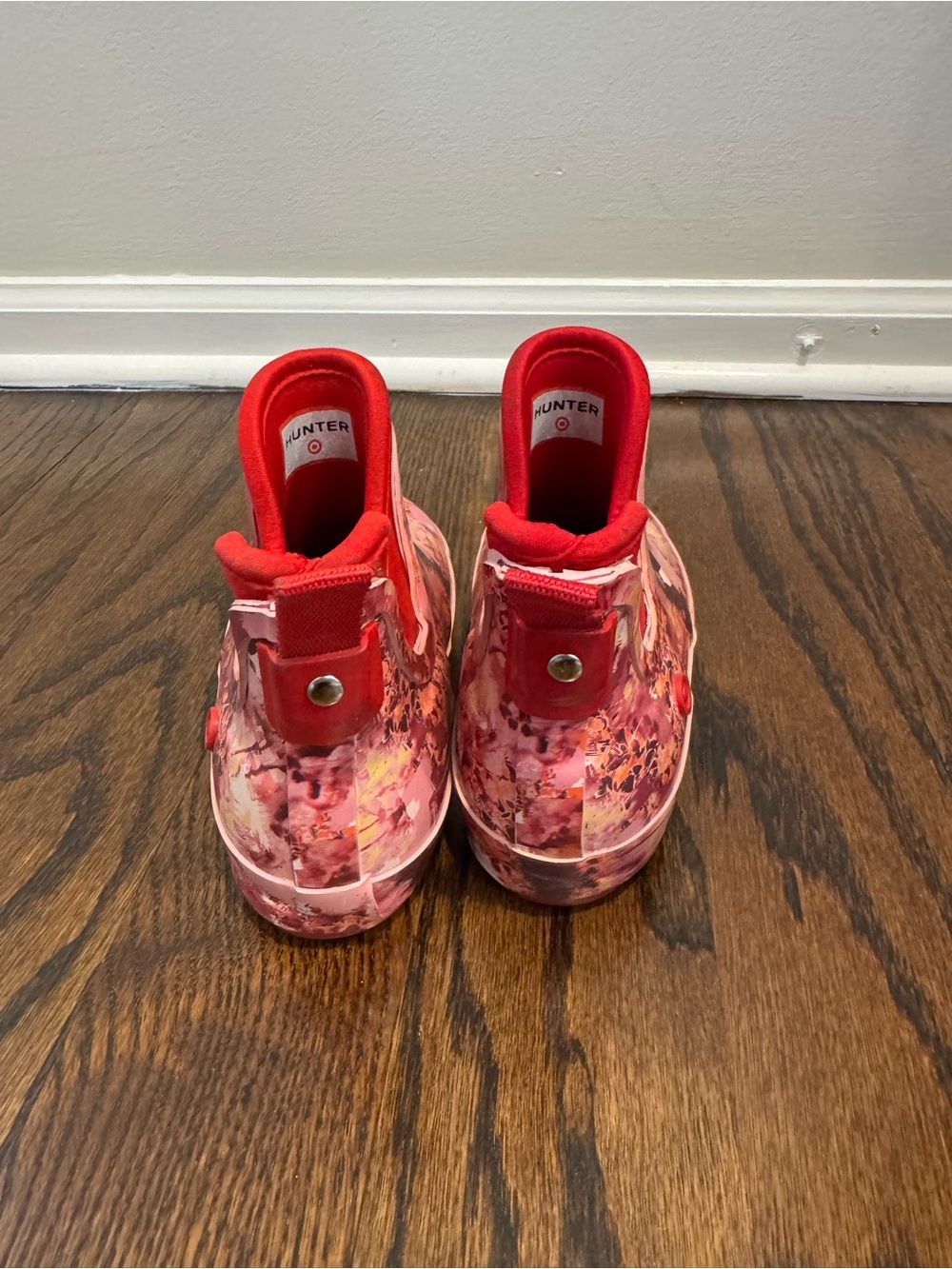 Hunter Kids Red Pink Floral Chelsea Rain Boots - Picture 3 of 7